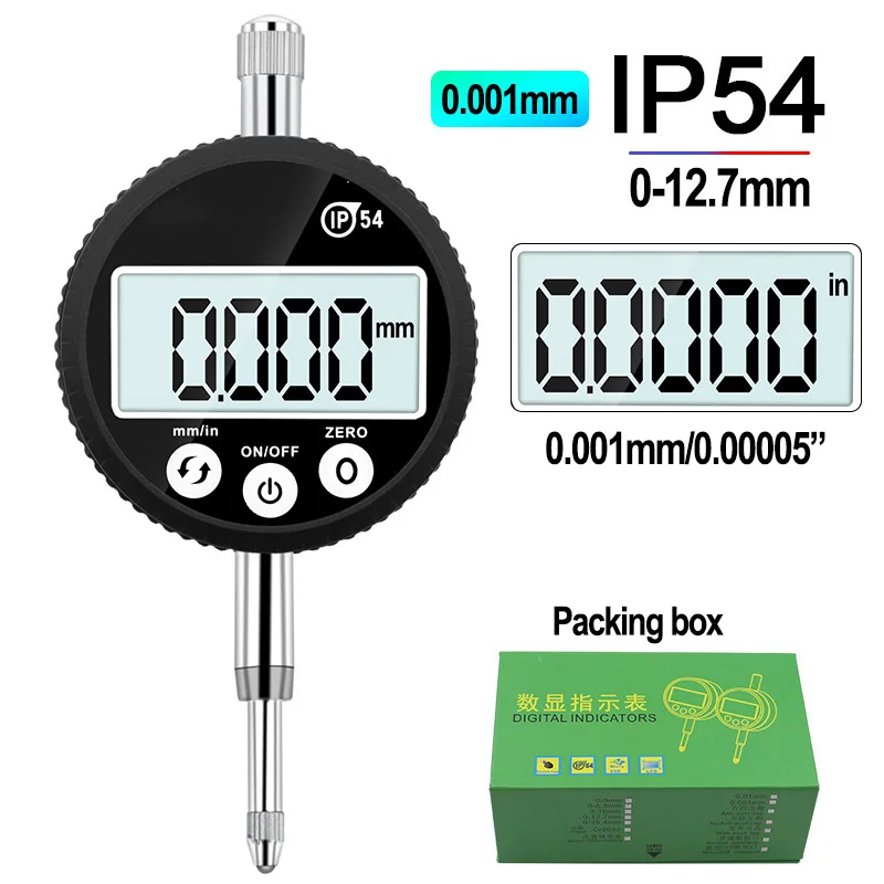 

IP54 Waterproof 0-12.7mm Range Gauge Digital Dial Indicator Precision Tool 0.01mm/0.001mm Tester Dial Indicator