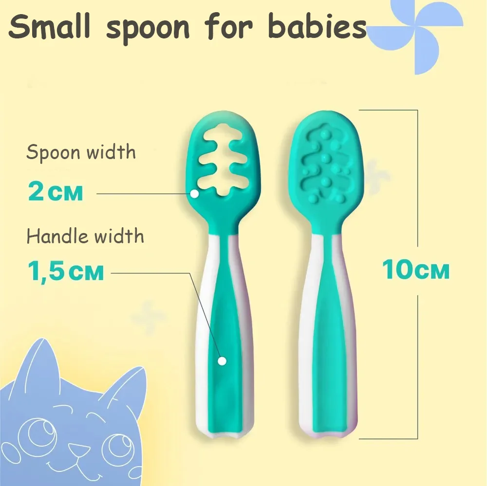 Baby Feeding Spoon Rice Paste Spoon Food Grade Silicone BPA-free Perfect Baby Food And Training Silicone Feeding Set Baby Tableware Set 2pcs
