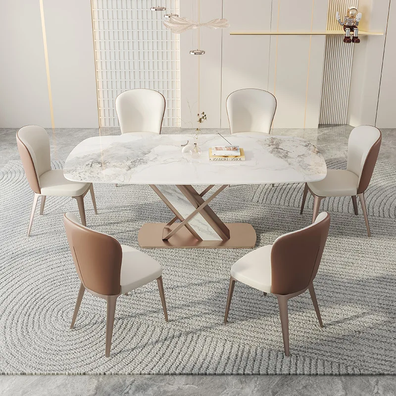 

Light luxury rock plate dining table high-end rectangular marble home modern simple light rice table and chair combination