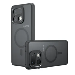 Magnetic Shockproof Matte Transparent Back Cover with Hard PC Acrylic Bumper for Realme 16 Pro+ (Black)