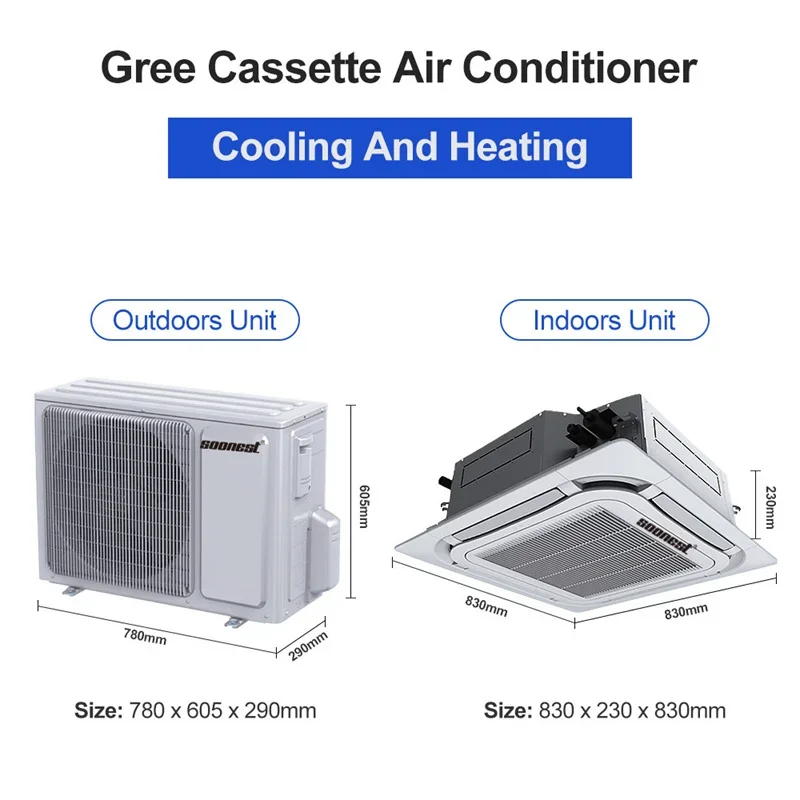 Ceiling Mounted 220-380V 24000 Btu 48000 Btu Cooling Ceiling Cassette Central Ac Split Air Conditioner Room for Hotel Home Use 6