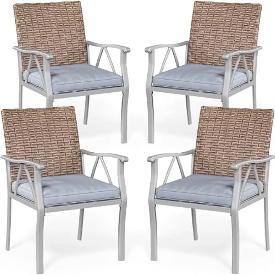 

Patio Chairs Set of 4, Outdoor Patio Furniture Dining Chairs, All-Weather Rattan Conversation Chairs with Soft Cushions, Grey