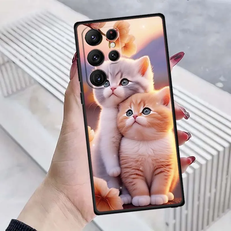 Adorable Cartoon Cat Illustration Black Soft TPU Phone Case