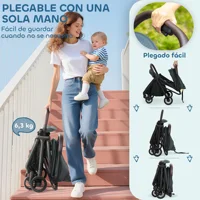 Poussette pliable Pawhut avec dossier inclinable, repose-pieds réglable, capote, harnais 5 points, capacité de charge 15 kg, bleu foncé 4