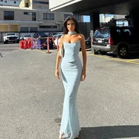 Mingmingxi Elegant Maxi Wedding Guest Dress Set Sexy Strapless Blue Cropped Top Set Bodycon Holiday Party Dresses Women 2