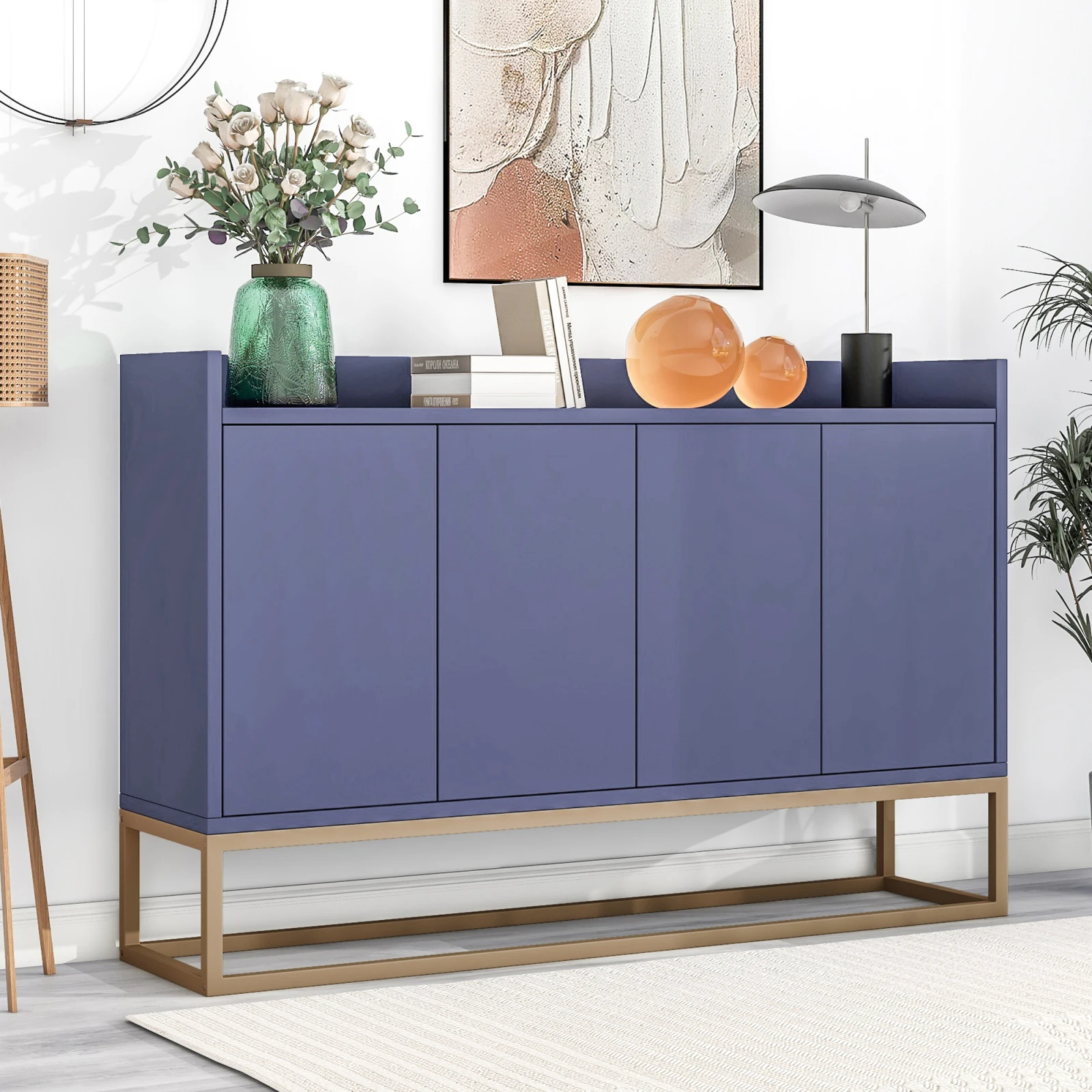 Rosahqnda Sideboard-Schrank mit 4 Türen, griffloser moderner Buffet-Aufbewahrungsschrank für Esszimmer, Küche, Wohnzimmer, 120 x 30 x 80 cm – Detail 30