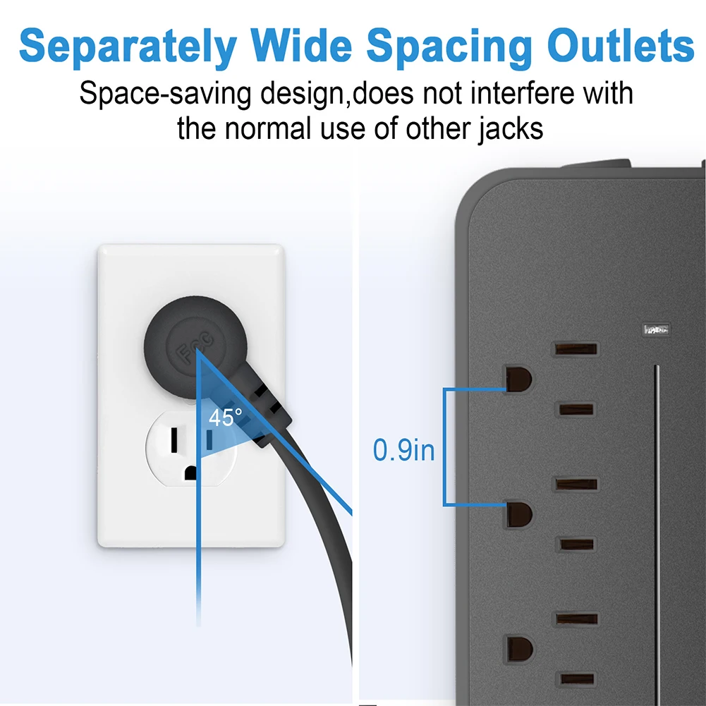Power Strip US/EU Power Strip 10A 110V 220V 3 USB Type-C Power Smart Patch Panel 2000W Surge Protection Plug Charge Electrical Socket