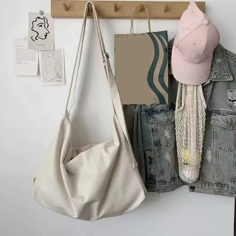 Casual Shopping Bag Solid Color Canvas Shoulder Bag Large Capacity Crossbody Bag with Adjustable Strap Handbag Daily Travel Bags 7