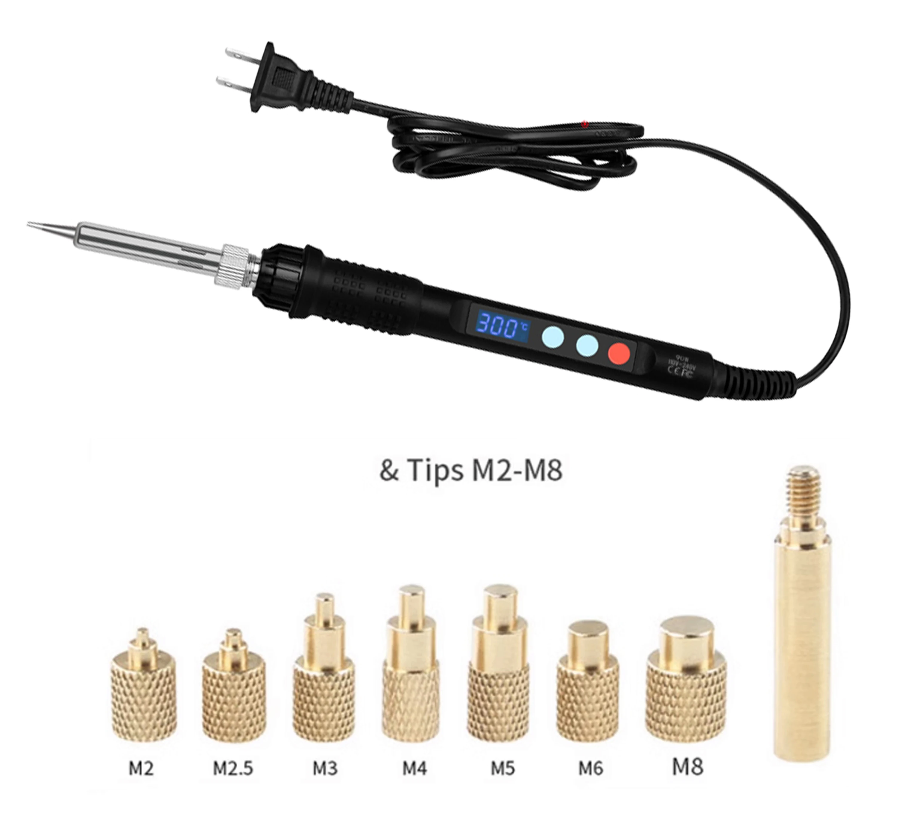 Heat Set Insert Press Tool M2 M3 M4 M5 M6 M8 Brass Thread Insert Nut Soldering Iron Tip Embedded Copper Nuts Kit for 3d Printing
