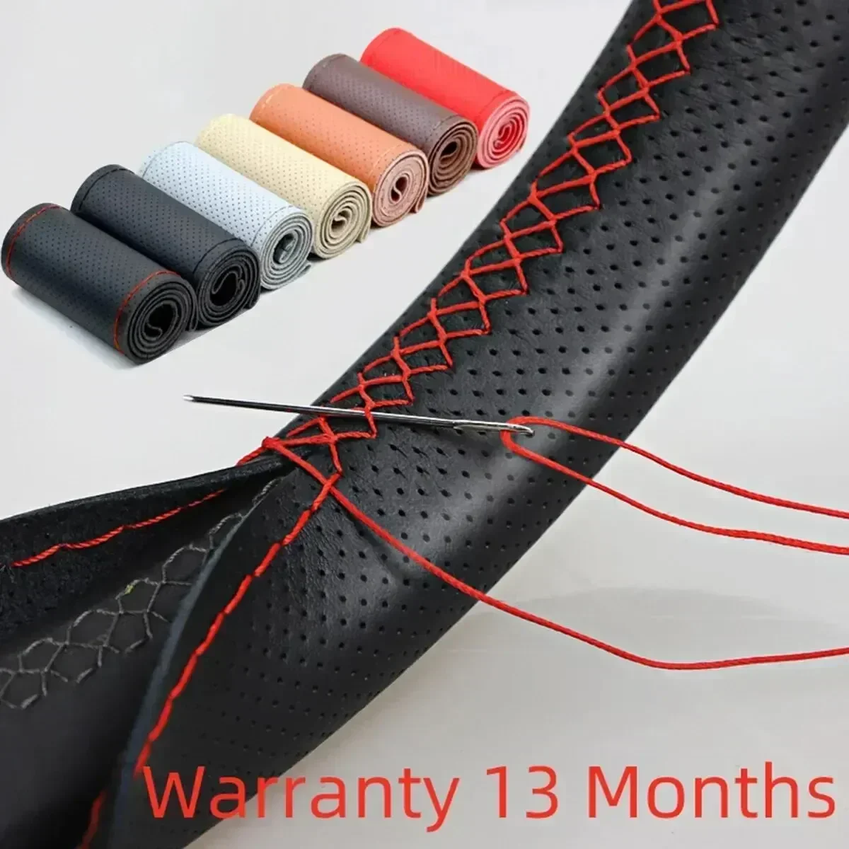Coprivolante universale in pelle da cucire, adatto per volanti da 38 cm (14 pollici), fai da te, traspirante e antiscivolo, nero, grigio, beige. - Image 4