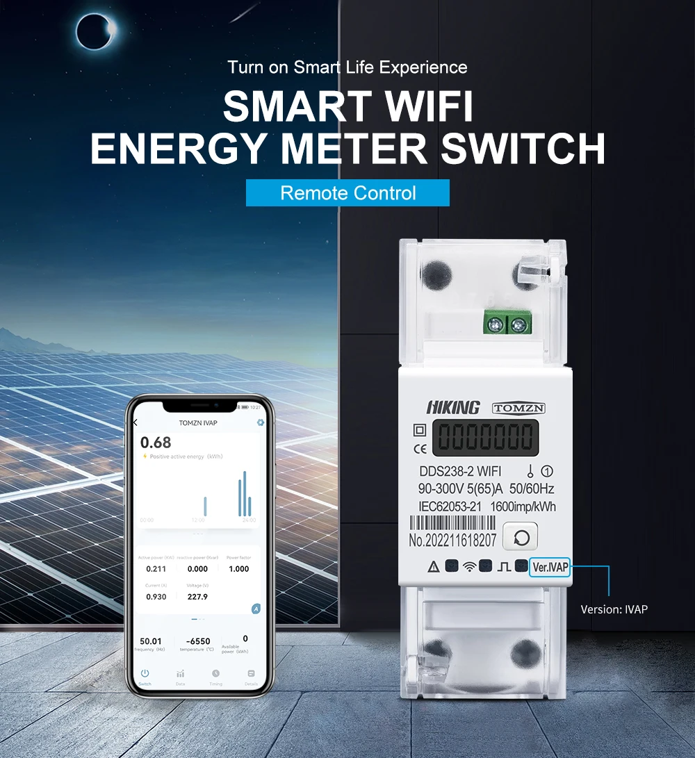 Single Phase 65A Din Rail WIFI Smart Energy Meter timer Power Consumption Monito