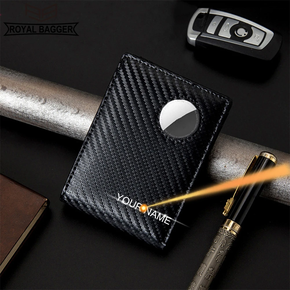 

Royal Bagger RFID Block Credit Card Holder for Men Fashion Trend Purse Carbon Fiber + Genuine Cow Leather Short Wallet 256