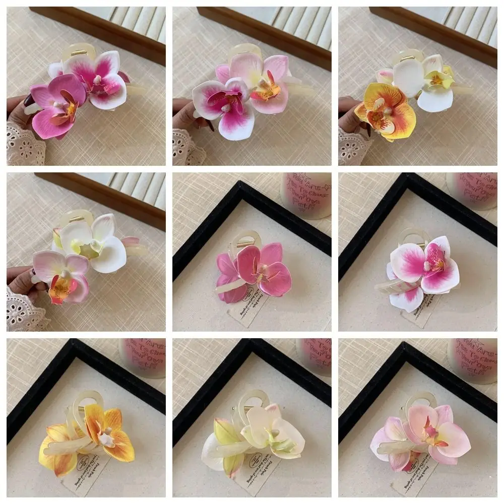 Butterfly Orchid Flower Hair Claw Bohemia Barrettes Ponytail Clip Orchid Hair Clip Shark Clip Cloth Large Shark Clip Female