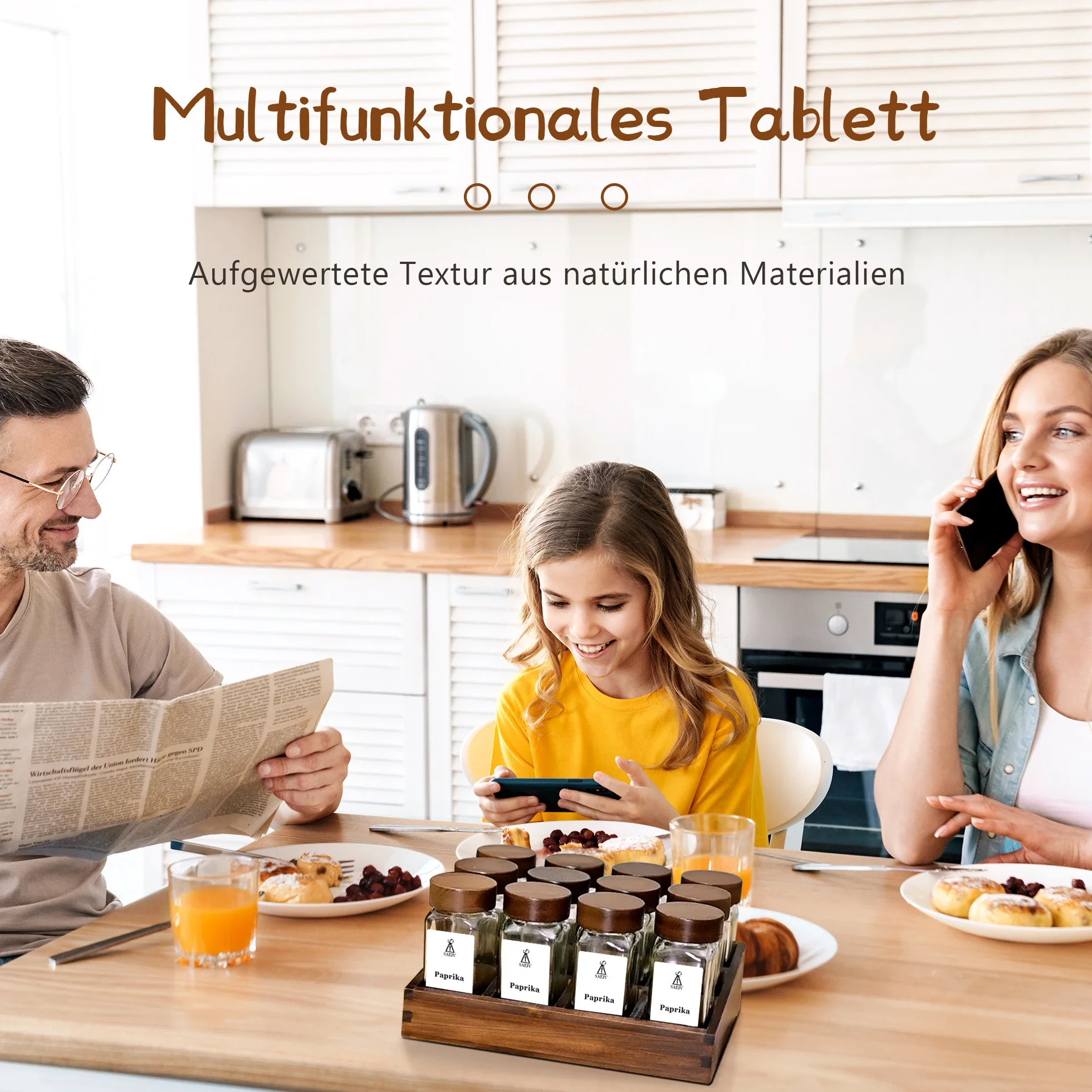 SAEIV Gewürzgläser Set 24/12 Stücke – Hochwertiges Akazienholz Deckel & Borosilikatglas, Luftdichte Gewürzdosen mit Holz Tray, Lebensmittelecht, Mit Streueinsatz & Etiketten, Küchenorganizer für Gewürze/Kräuter – Detail 7