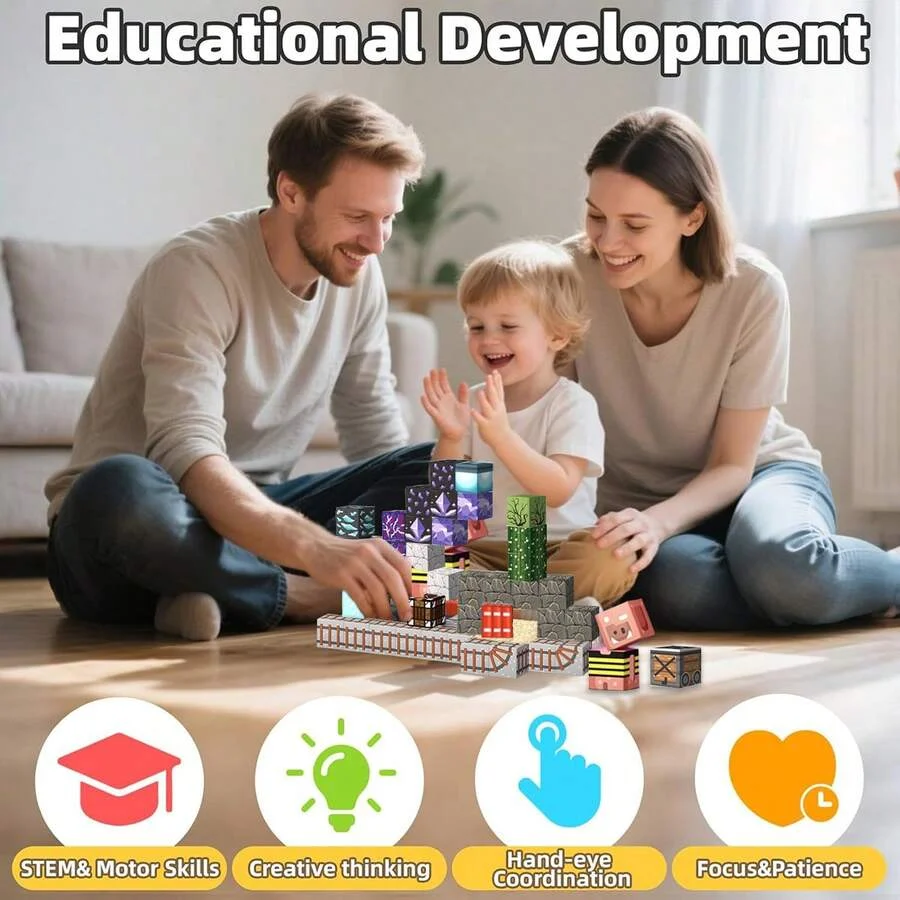 자석 블록 브릭 장난감 마인 스태킹 월드 창의적인 DIY 조립 모델 세트 STEM 교육용 어린이 선물 (남아/여아용)