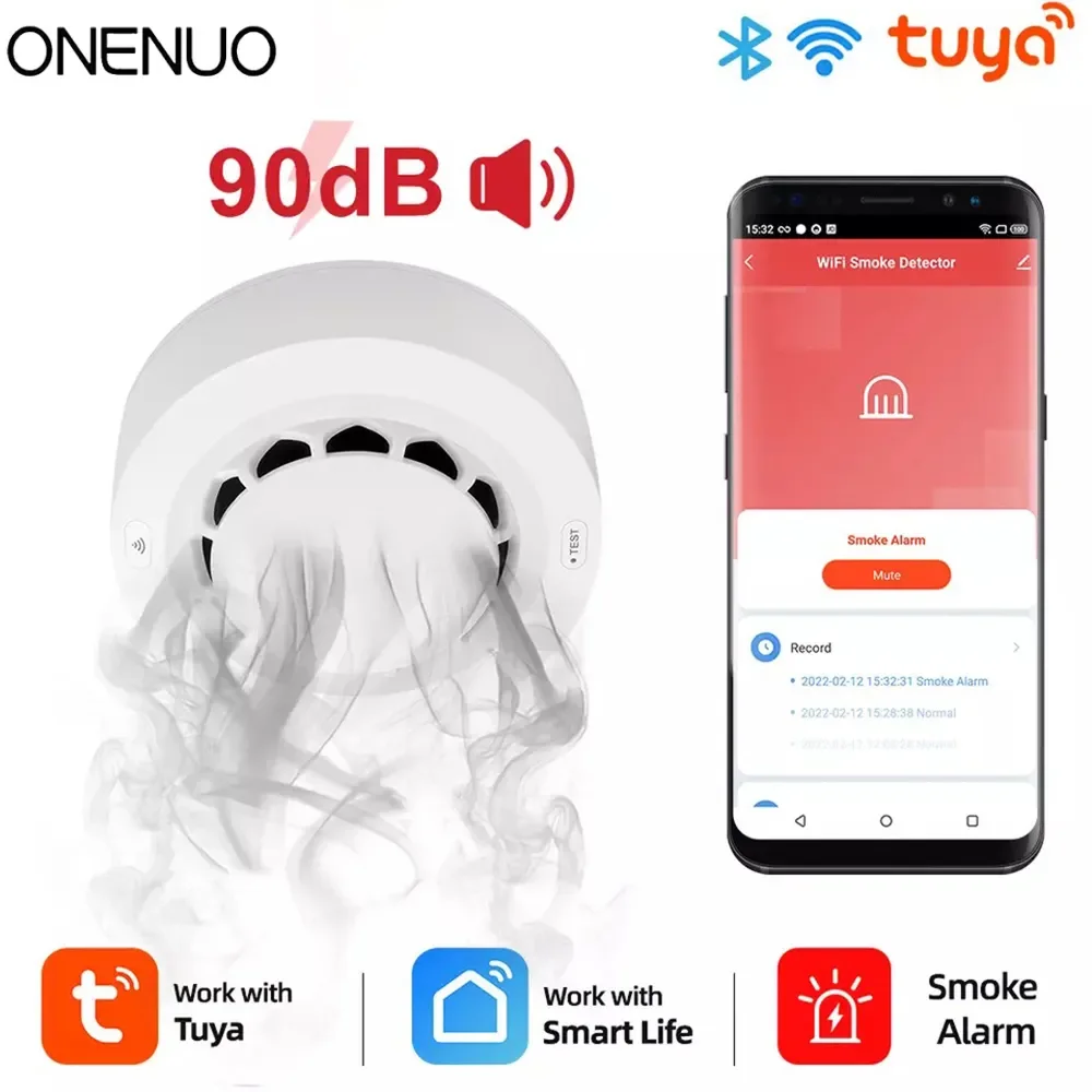 ONENUO Tuya WiFi Smoke Detector Photoelectric Sensor Fire Alarm Home