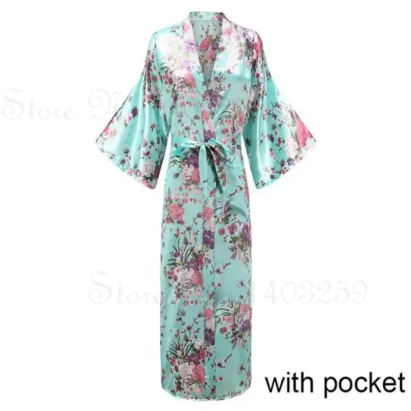 Elegant Satin Kimono Robe with Pockets - Women's Luxurious Loungewear and Bridal Dressing Gown