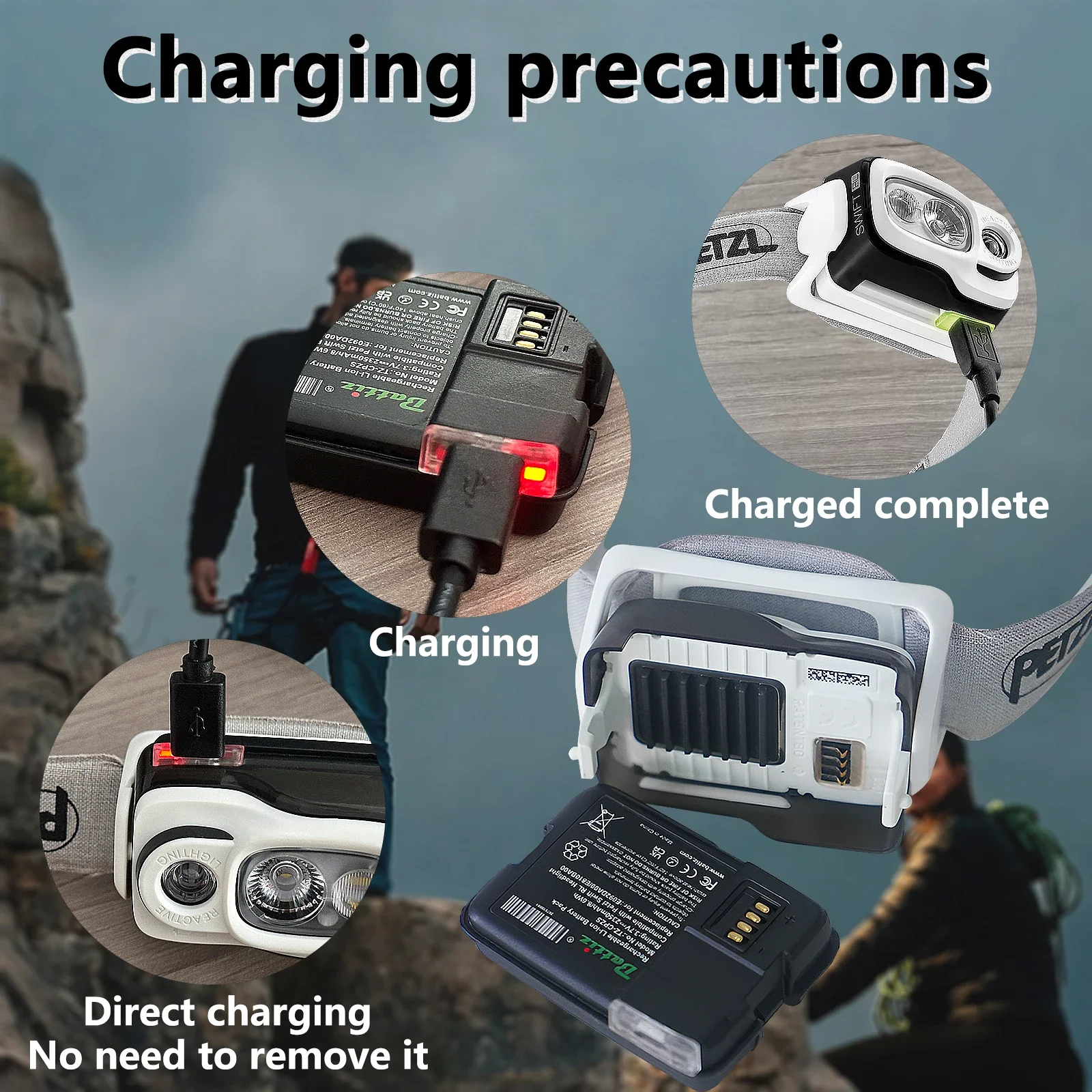 Skonppu Li-ion Rechargeable Battery For Petzl Swift RL Headlamps 3.7V 2350mAh For rechargeable lithium batteries