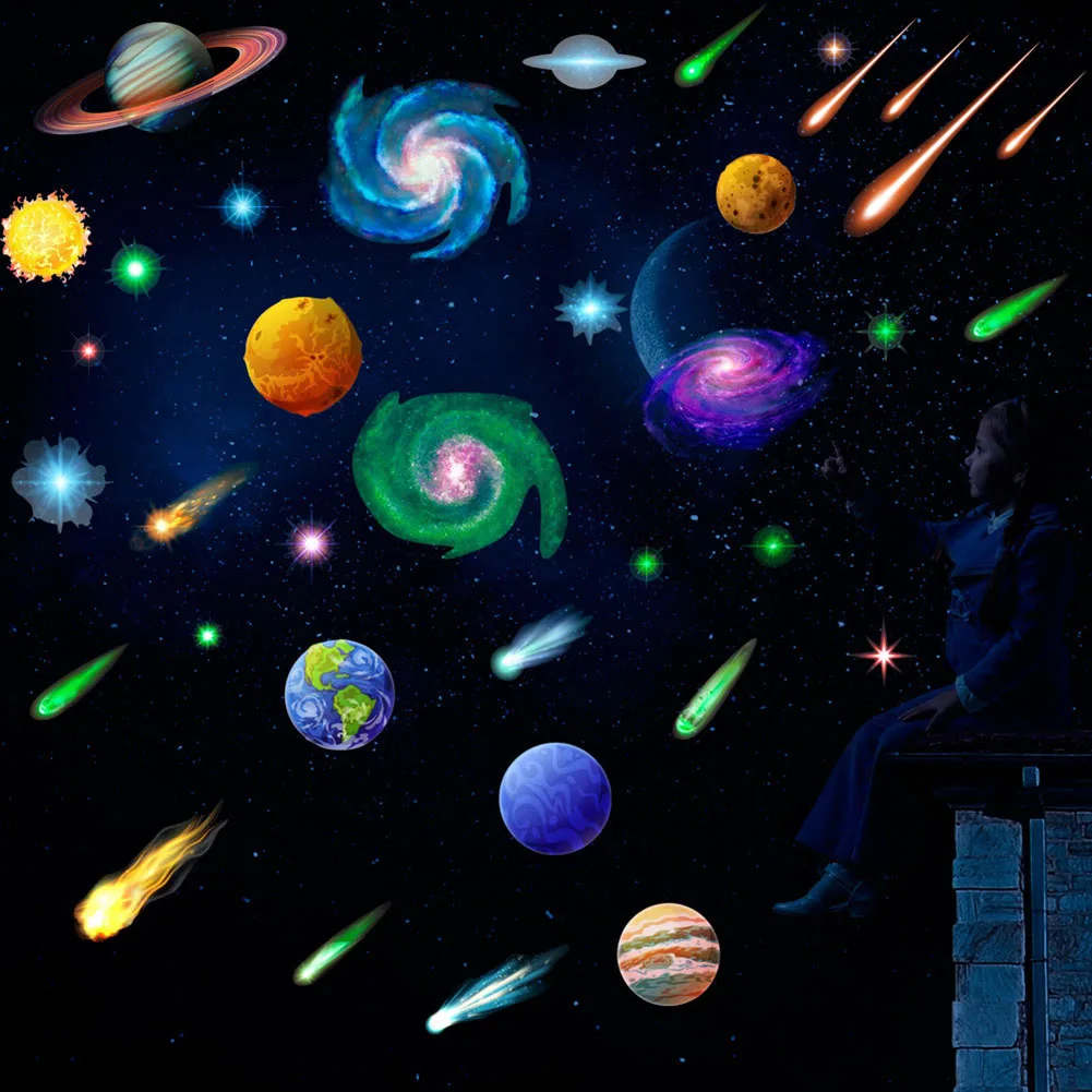 

Kids Wall Stickers Luminous Stars and Universe Nebula Glows in the Dark Eco friendly Material Perfect for Room Decorations