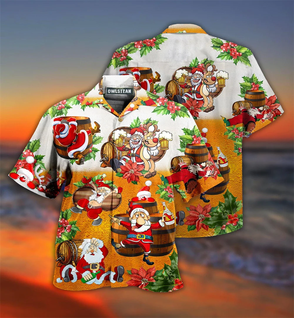 

2022 Men's Shirts Short Sleeve Cuban Christmas Hawaiian Shirt For Men Tops 3d Printed Summer Holidays Men's Clothing