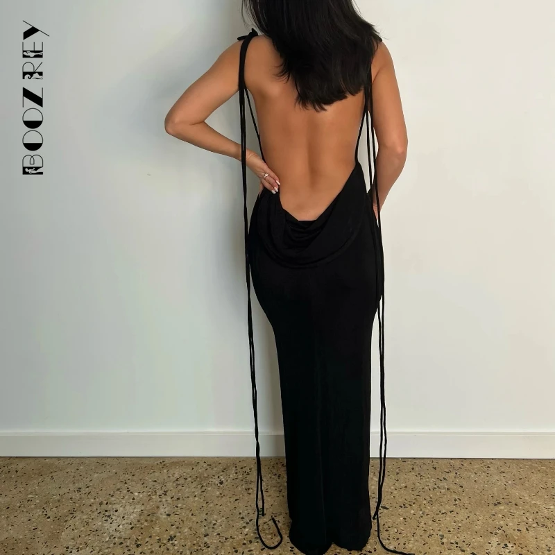 BoozRey Sexy Bandage Sleeveless Dresses for Women 2022 Summer Backless Midi Dresses Elegant Off The Shoulder Beach Robe Dress