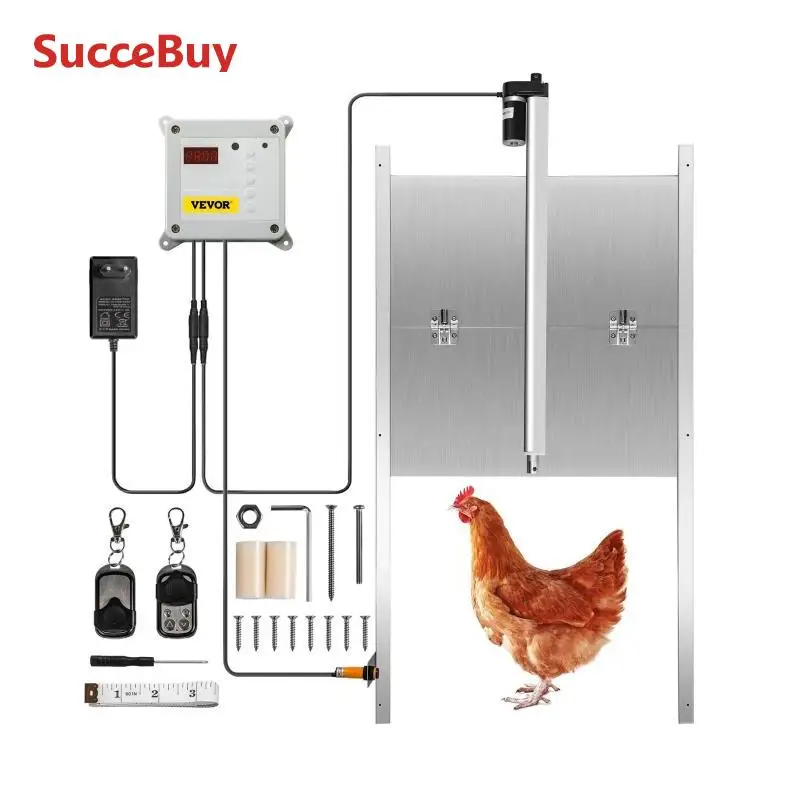 Chicken Coop Door Opener SucceBuy Automatic Chicken Coop Door Timer & Light Sensor W/2 Remote Controls Opening Farm 110-220V Chicken Pets Dog Door Opener