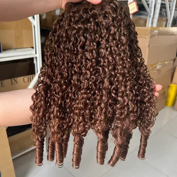 #4 Burmese Curly Human Hair Bundles Virgin Hair chocolate Brown Burmese Raw Human Hair Extensions 3C4A Curly Bundles 1/3/4 Pcs 1