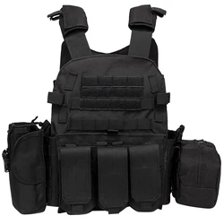 Elite Tactical MOLLE Camo Vest for Outdoor Combat and Hunting Activities (Black)