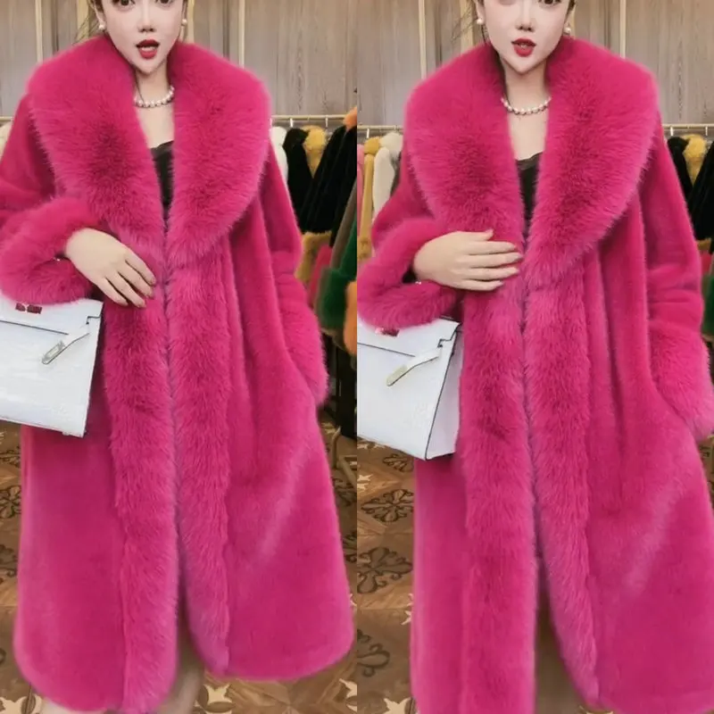 Popular Elegant Fur Integrated Faux Woolen All-Match Casual High-End Imitation Fox Furry Collar Coat Winter Coat Women's Clothes