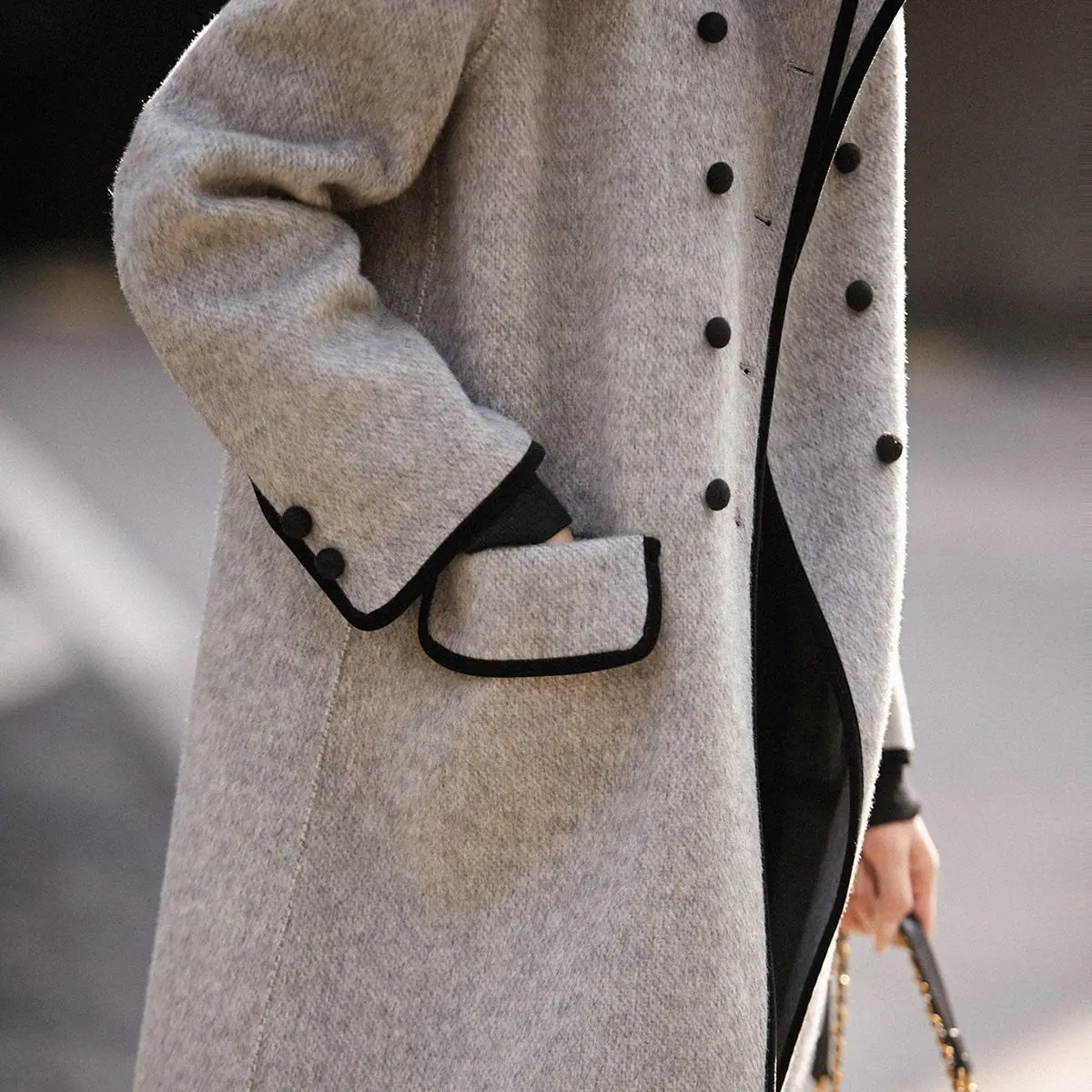 Main Mu Autumn Winter New Fashion Korean Edition Slim Casual Versatile Temperament Contrasting Color Small Collar Woolen Trench