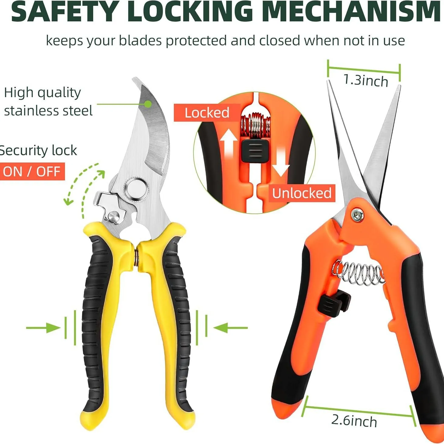 3개입 고강도 스테인리스 정원 전지가위 - 수동 트리퍼너 과일 장미 울타리용 - 정원 가위