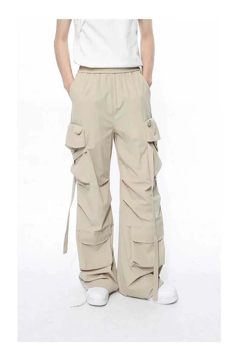 Description Picture 5 of itemIEFB Men's Overalls 2024 Spring New Trendy High Street Multi Pocket Strap Design Loose Cargo Pants Solid Color Tend 9C5100