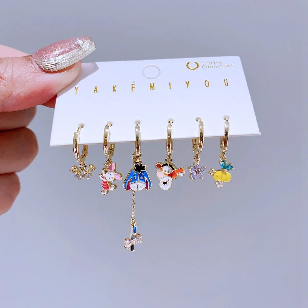1 SET Muiticolor Sweet Cartoon Animals Pendant Huggie Hoop Earrings for Women Girls Gold Color Jewelry 2