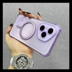 Shockproof Magnetic Wireless Charging Clear Case with Airbag Protection for Vivo V30 (Purple)