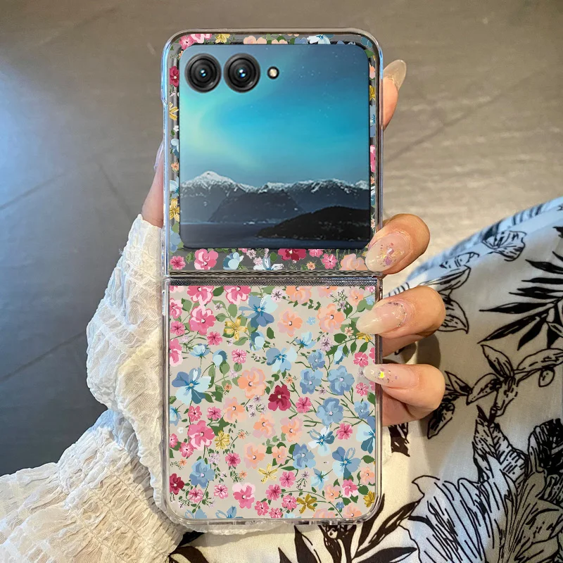 Colorful Flower Pattern Clear Shockproof Folding Phone Case