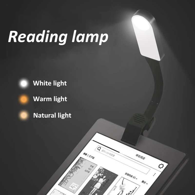 Portable Mini Desk Lamp Student Night Reading Light USB Charging LED Book Light 3 Source Clip Lamp