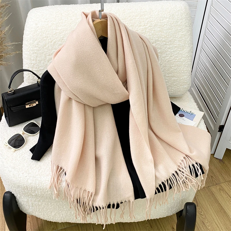 Luxus Marke Solide Kaschmir Schal für Frauen Winter Warme Schals Wraps Männer Pashmina Quasten Schals Weiblich Foulard Poncho Stola – Detail 5