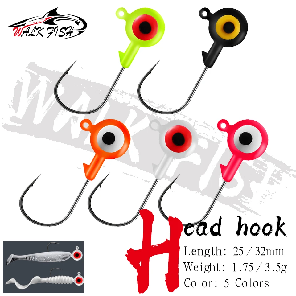 5 hameçons jig tête plomb WALK FISH 1.75g 3.5g pour vers souples pêche précise leurres durs et mous