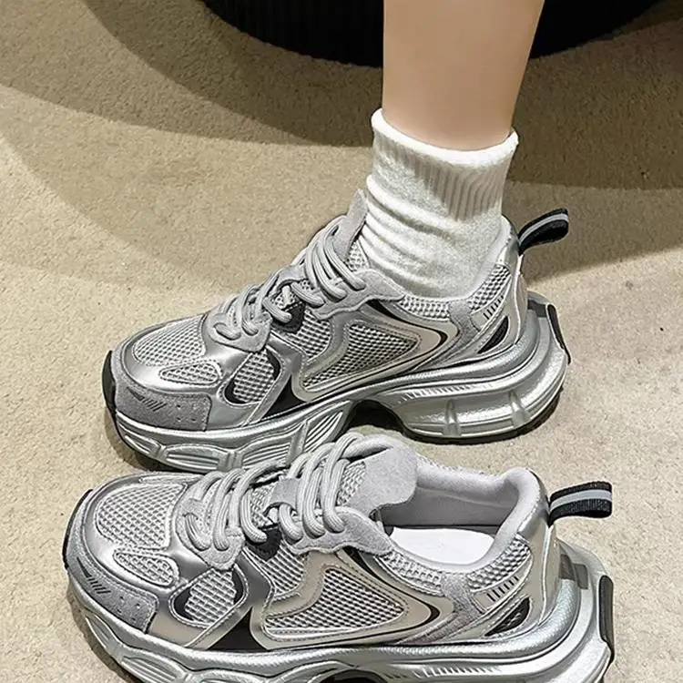 Leather Breathable Silver Dad oes Women's Spring Summer Lightweight Thi Bot Sports Casual Heightening Faionable