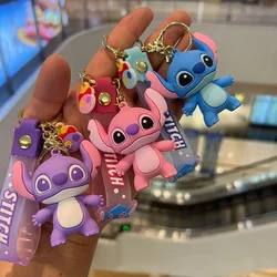 Cartoon Disney Lilo & Stitch Silicone Pendant Keychain for Women Men Fans Lovely Pink Blue Purple Stitch Angel Keyring Gifts