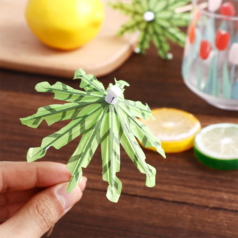 10pcs Tropical Coconut Palm Tree Paper Umbrella Cocktail Fruit Picks Cupcake Toppers Hawaii Birthday Wedding Party Decorations