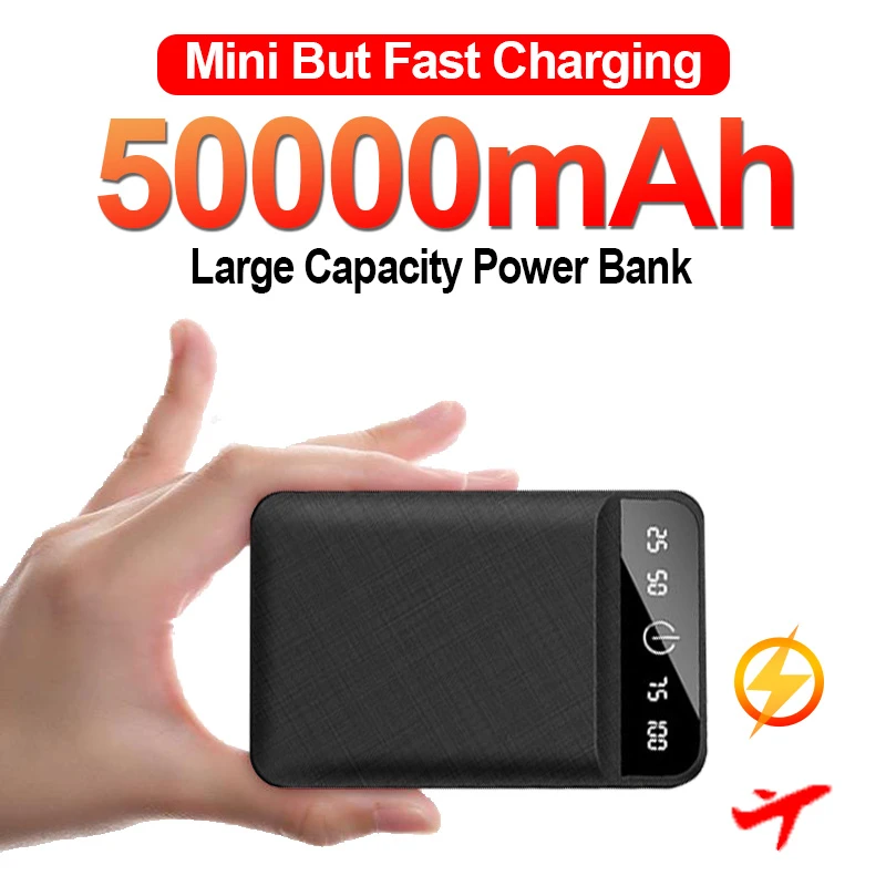 power bank 50000mah Mini Two-way Fast Charging Power Bank 50000mAh Mirror Screen LED Digital Display Powerbank for iPhone 13 Samsung Huawei Xiaomi best wireless power bank