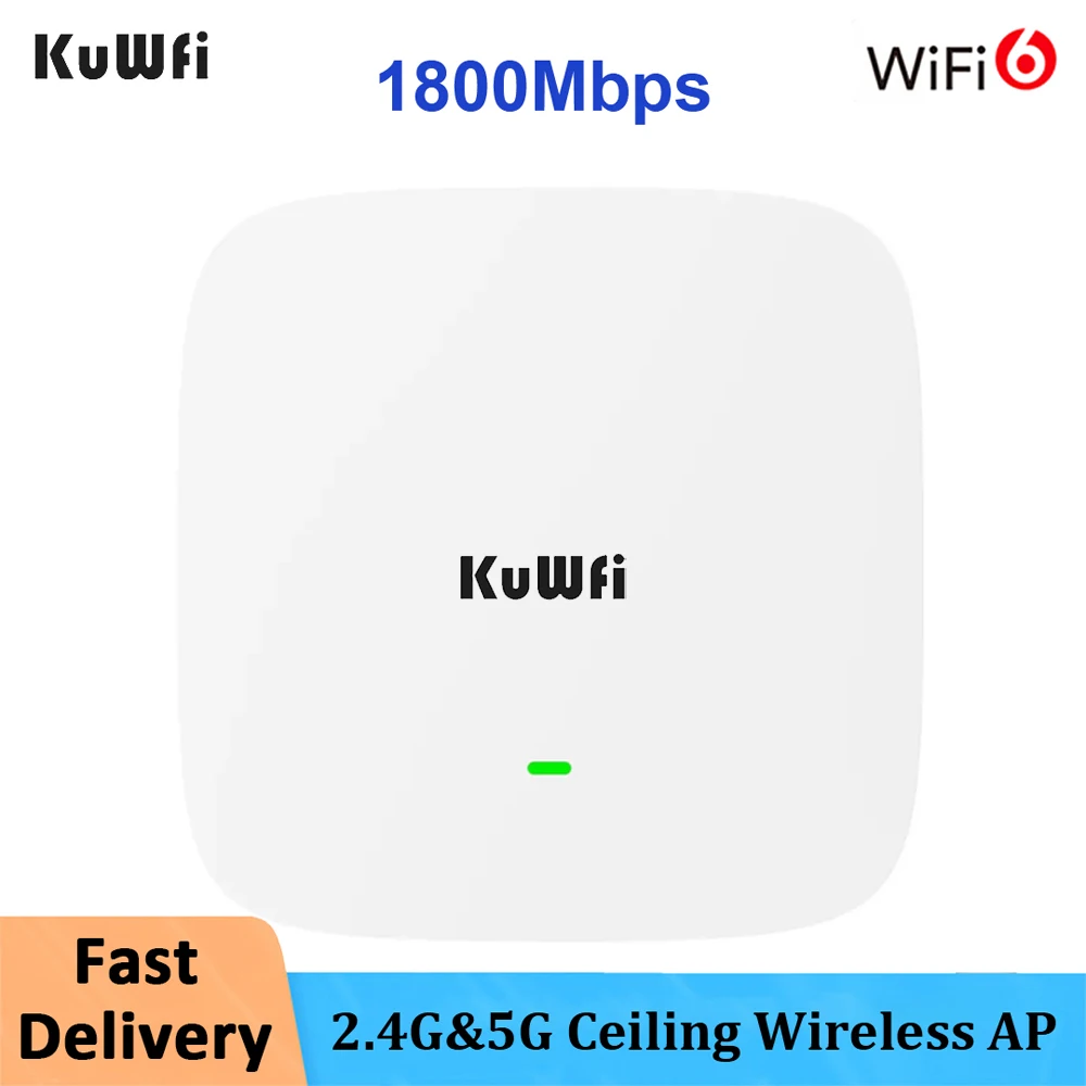 Kuwfi Wifi Soffitto Wireless Ap Wifi 6 1800Mbps Wireless 5.8G E 2.4G Router Wifi Ap Amplie 48V Poe Access Point Soffitto Ap 250M
