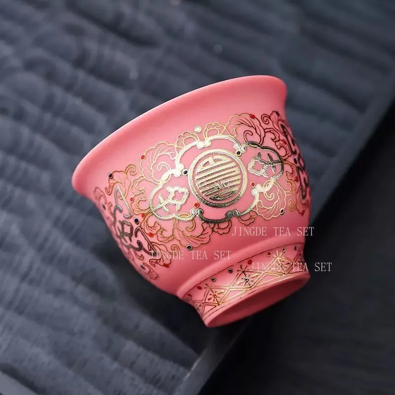 One pot and two cups of powder clay purple clay tea set Chinese Dunhuang tea pot Kung Fu tea set