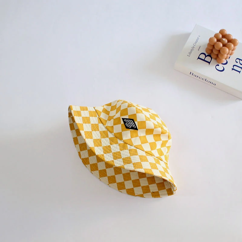 Patrón de tablero de ajedrez sombrero de cubo para niños lindo a cuadros bebé niños niñas sombrero para el sol suave niños pescador Panamá gorras