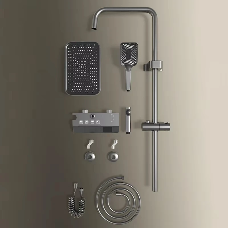 Juego de sistema de ducha con teclas de Piano, juego de ducha de baño, gris, negro, bañera, grifo de ducha caliente y fría, LED, 3