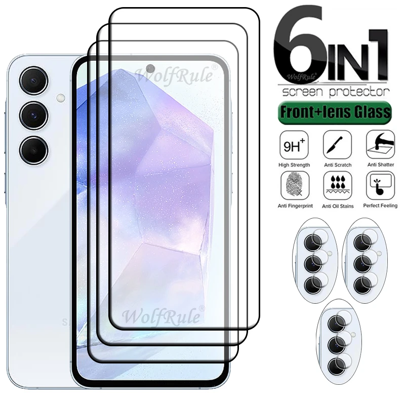 

6-in-1 For Samsung A55 Glass For Samsung Galaxy A55 5G Tempered Glass Screen Protector Samsung A35 A53 A15 A25 A54 A55 Len Glass