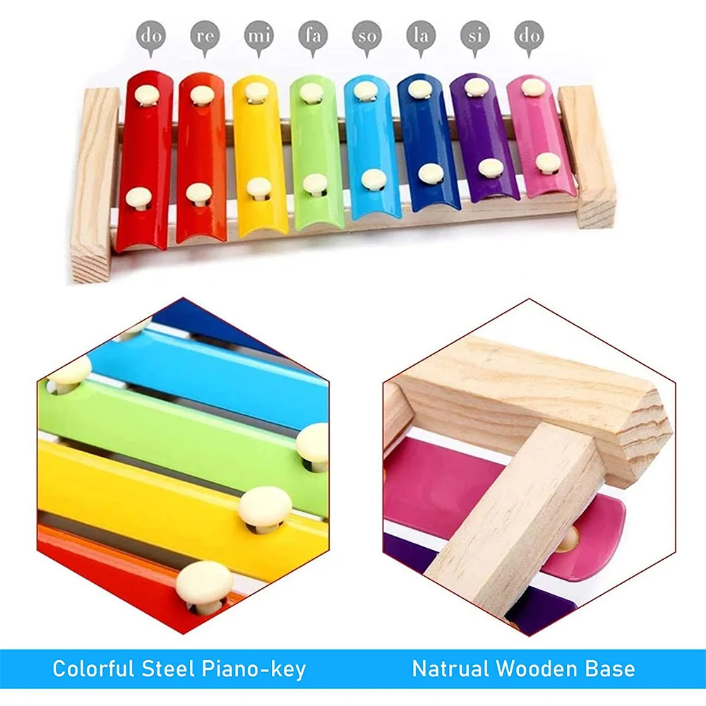 Bird Chicken Xylophone Toy Wooden Suspensible Bird Cage Accessories Musical Toy with 8 Keys for Chicken Bird Parrot Macaw Hens
