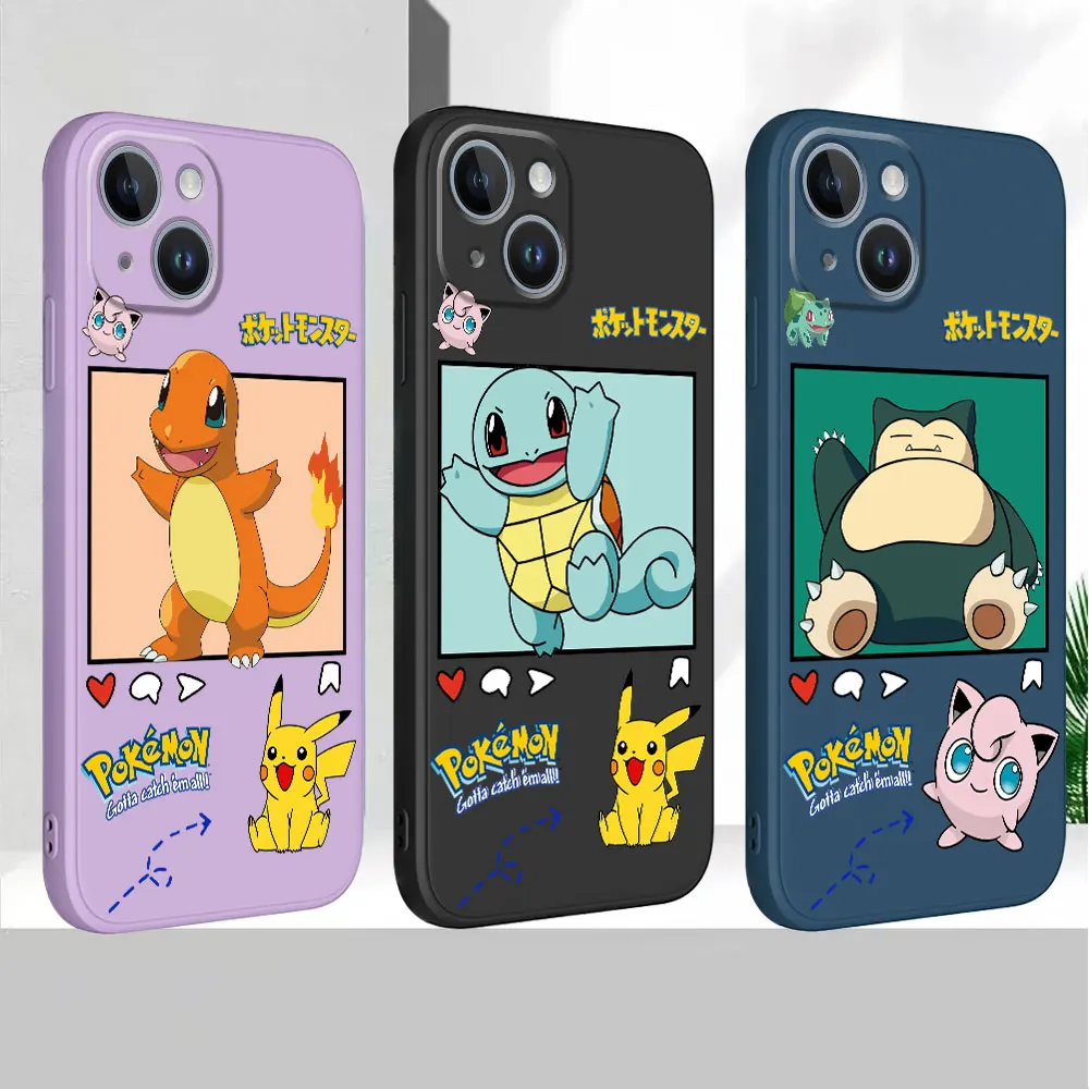 Custodia Per Telefono Pokemon Pikachu Charmander Per Apple Iphone 14 Pro Max 12 Pro 7 8 11 14 Plus 13 Mini Cover Liquida Quadrata In Silicone