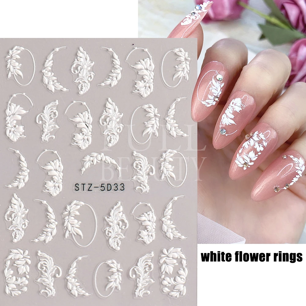 5D Stereoscopic Embossed Nail Art Stickers White Flower Nail Decals White  Nail Pencil under Nail Rhinestone Beads for Nails - AliExpress